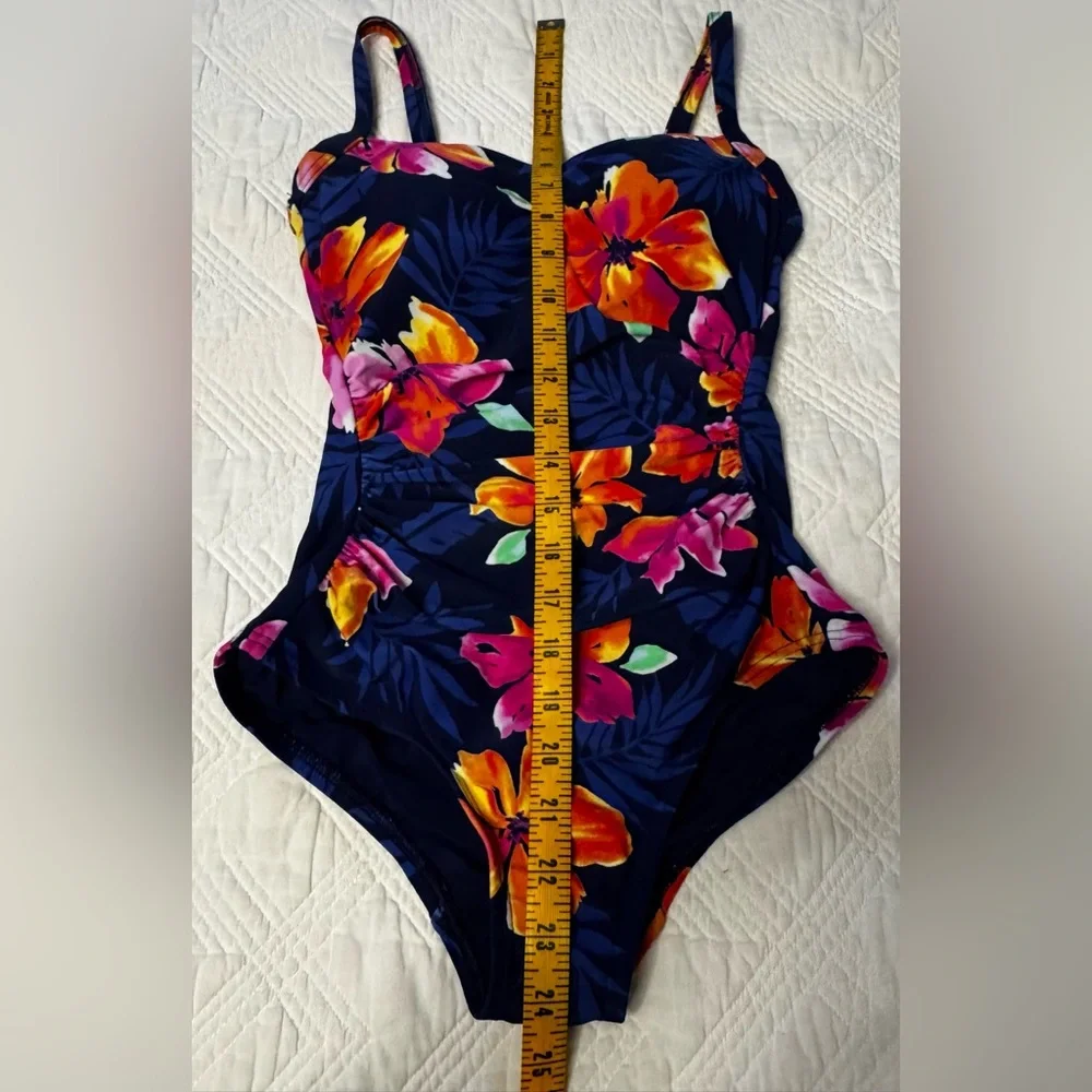 Lands' End Women’s Tropical Floral Shirred Full Coverage One Piece Swimsuit  XS